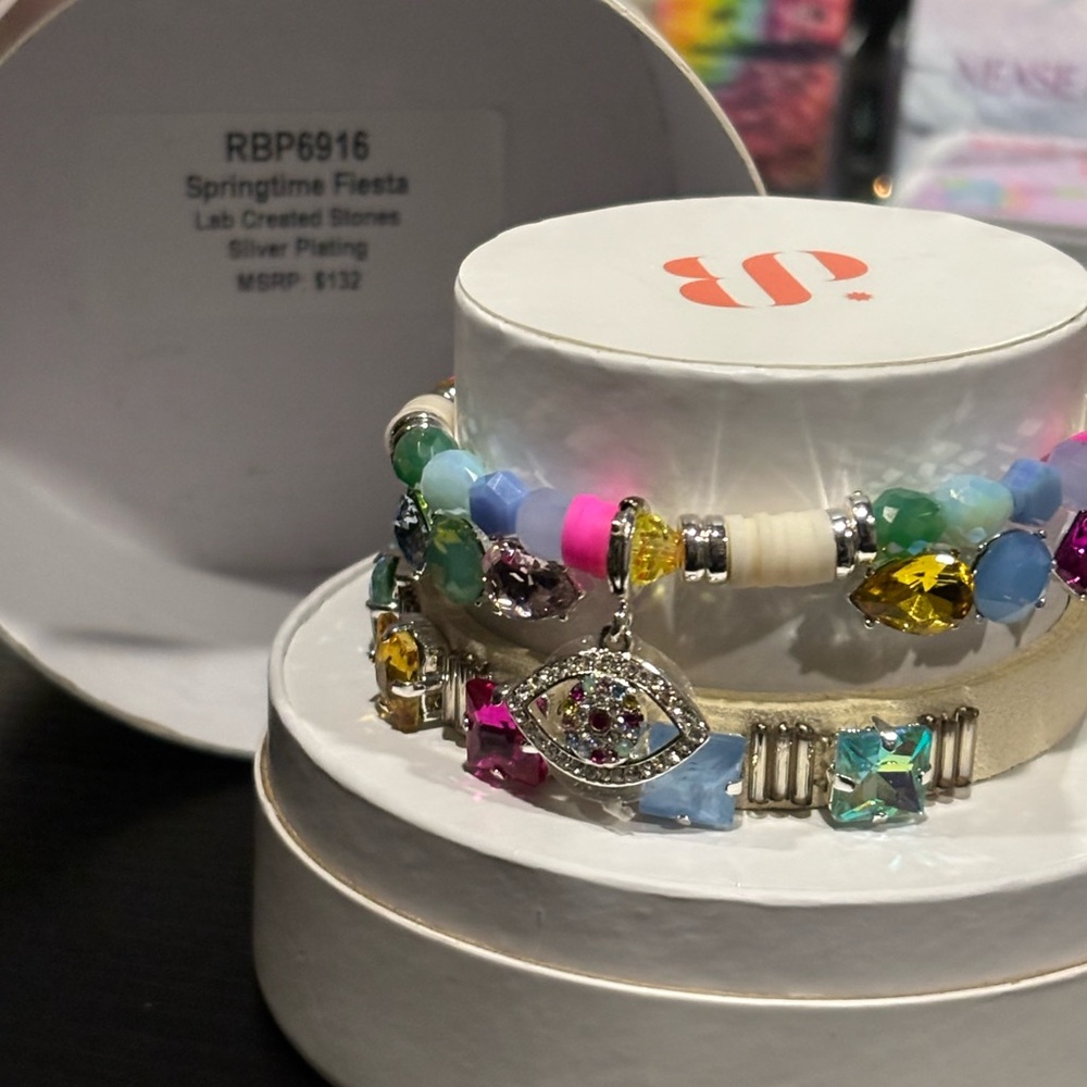 Pink and Blue Beaded Bracelet with Metallic Charms